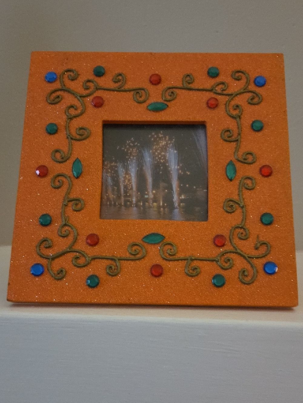 Orange Decorative Photo Frame with Gem Accents